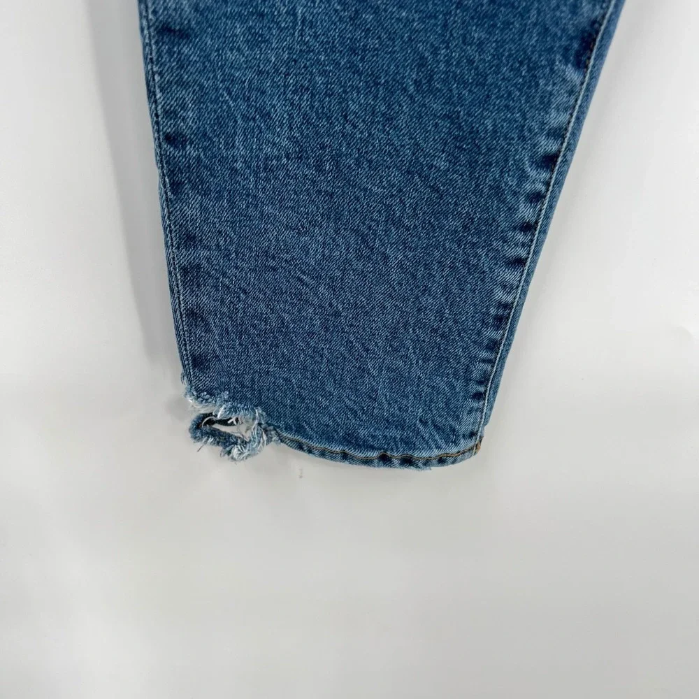 AGOLDE Toni Slim Straight‎ Jeans Womens Blue Distressed Chewed Hem 28